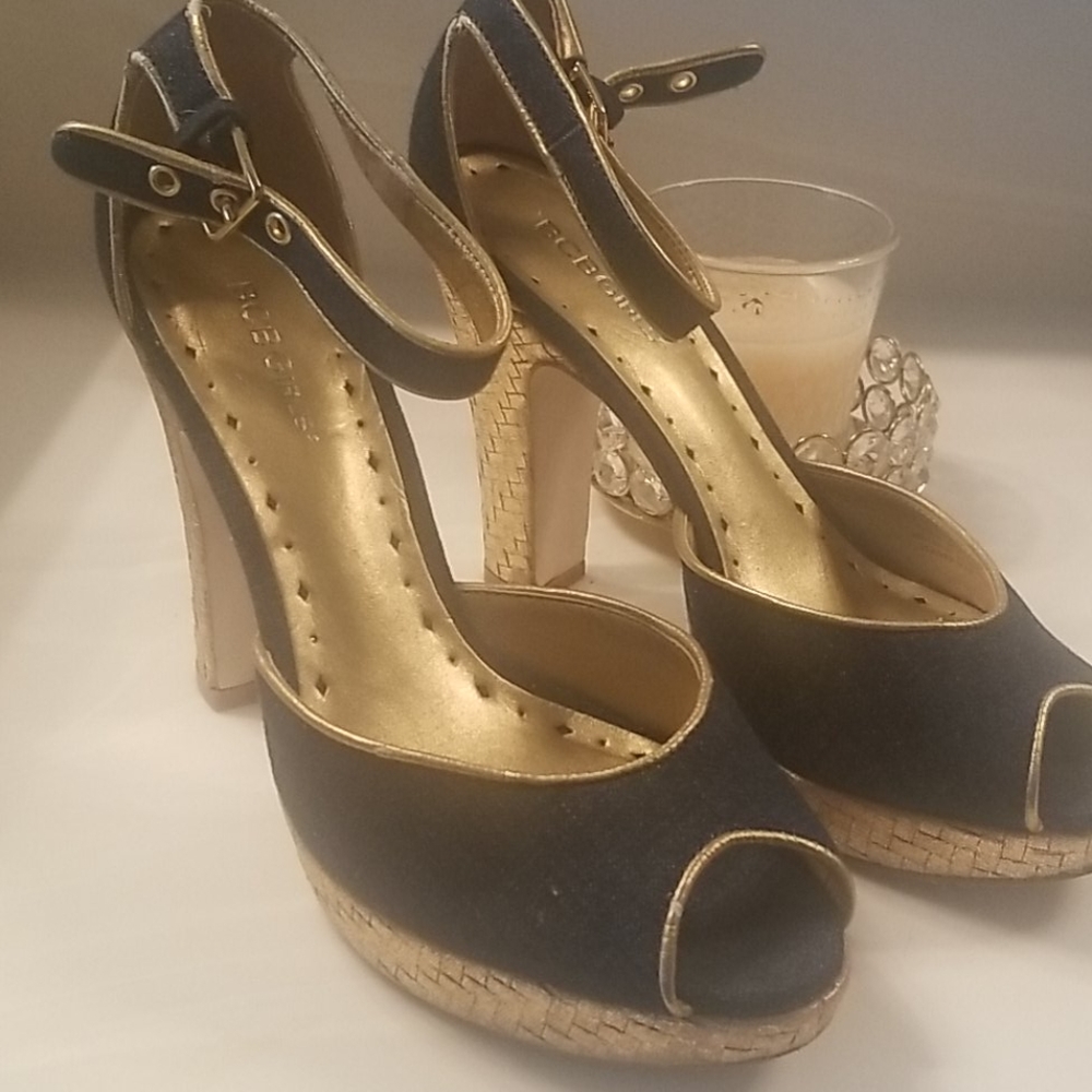 BCBG GIRLS Navy Blue Denim & Gold Heels